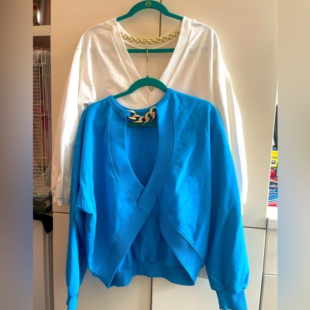 Set of 2 cotton tops sweatshirt dress size M Primark off white/ blue